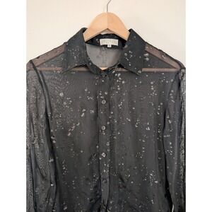Parallel Black Sheer Droplet‎ Button Up Womens S Grunge Whimsigoth Art Goth FLAW